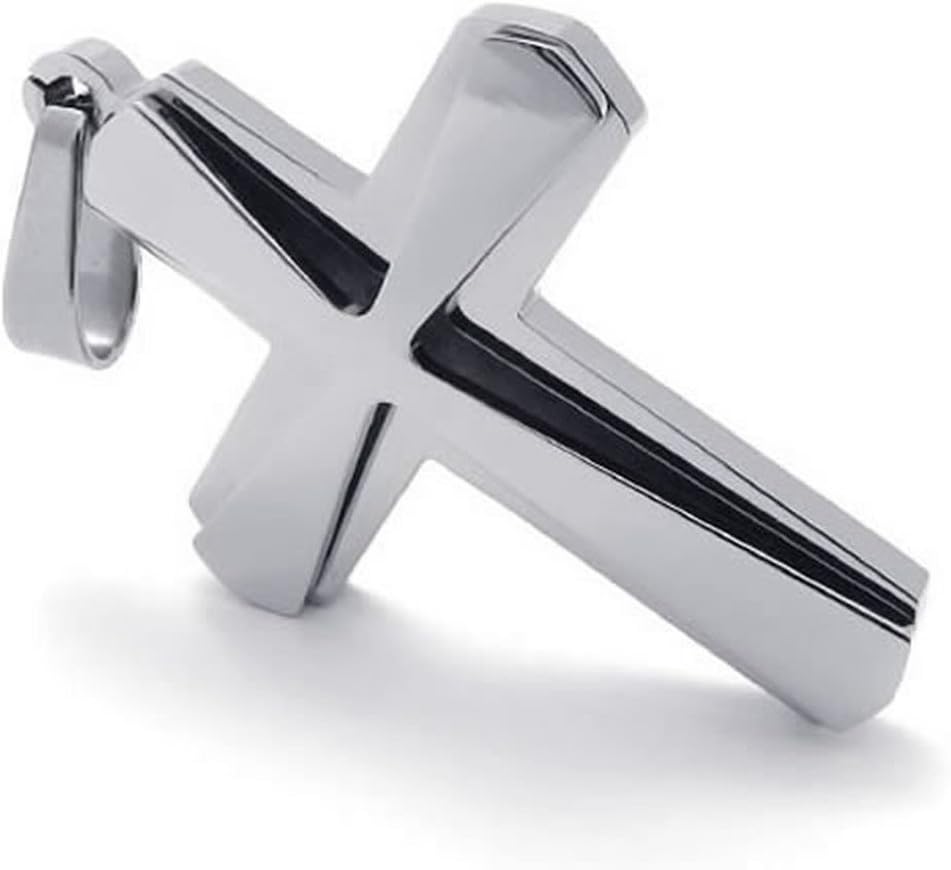 Stainless Steel Necklaces, Men's Pendant Necklace Silver Chain Cross 3.3Cm 18-26 Inch