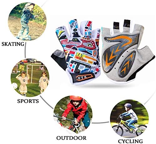 Pair of children's biking gloves with half-finger design.
