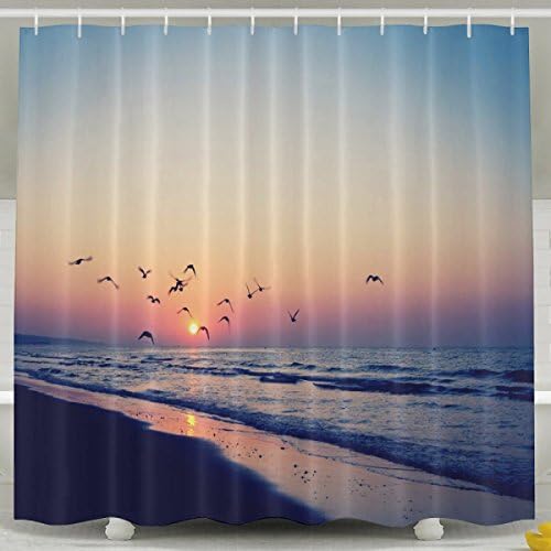 Birds Flying South Sunset Palms Ocean Tropical Island Beach Large Modern Luxury 3D Shower Curtain,Polyester Fabric Colorful Bathroom (72"W x 72"L, SunSet)