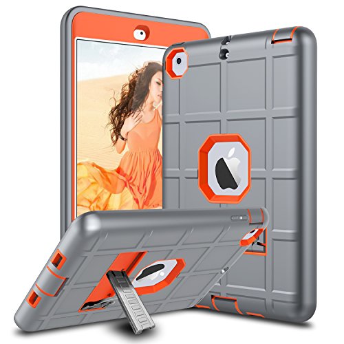 iPad Mini Case, iPad Mini 2 Case, iPad Mini 3 Case, iPad Mini Retina Case, Elegant Choise Heavy Duty Three Layer Armor Defender Protective Case Cover with Kickstand for iPad Mini 1/2/3 (Orange/Grey)