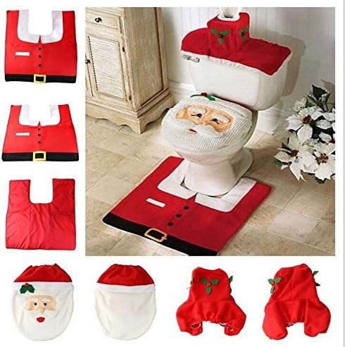 ISNOWKING Christmas Snowman Santa Toilet Seat Cover Set (3 Piece) (Style 1)