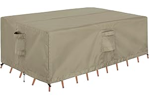 OutdoorLines Outdoor Waterproof Patio Table Furniture Set Covers - Rectangle Couch Sectional Cover Outside Weatherproof Patio Furniture Covering for Deck, Lawn and Backyard 90"L x 64"W x 28"H, Camel