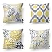 Phantoscope Set of 4 New Living Series Leaf Geometric Yellow and Grey Throw Decorative Pillow Cover Cushion Cover 18 x 18 inches 45 x 45 cm