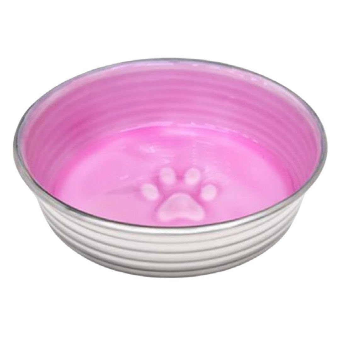 Loving Pets Le Bol Glazed Interior Stainless Steel Dog Bowl Non-Slip Dishwasher Safe Durable Pet Dish - Rose - Small (500 ml)