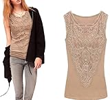 Keral Women Sleeveless Slim Blouses Shirt Lace Camisole Tops_Apricot_XL