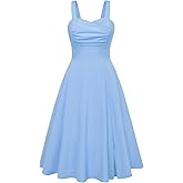 Belle Poque Women's Vintage 1950s Dress 2026 Summer Sleeveless Flowy Ruched Midi Tea Party Wedding Guest Cocktail Dress