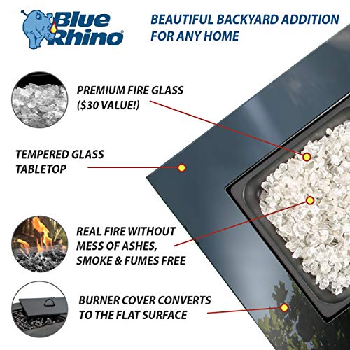 Blue Rhino Outdoor Propane Gas Fire Pit with Black Glass Top and White Fire Glass - Add Warmth and Beauty to Your Backyard