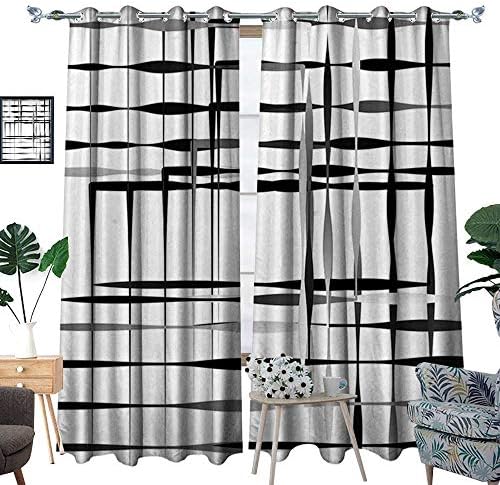 homehot Modern Art Patterned Drape for Glass Door Minimalist Image with Simplistic Spaces and Spare Asymmetric Grids and Lines Waterproof Window Curtain Black White