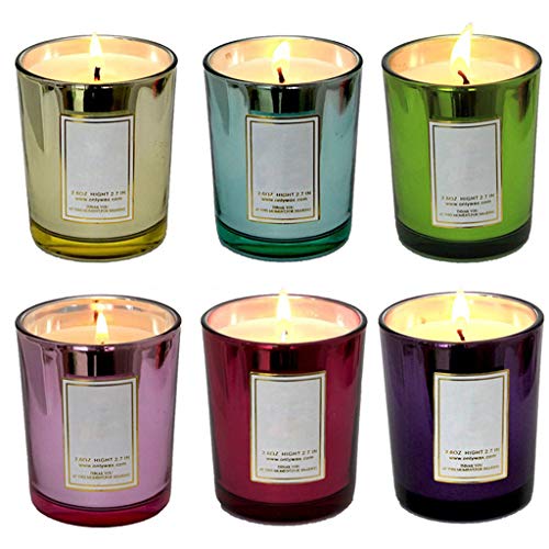 LAOHAO Aromatherapy Candle Color Plated Glass 6-Piece Plant Essential Oil Soy Wax 2.6oz Burnable 15H Indoor Aromatherapy