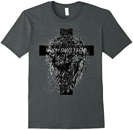 Mens Christian Religious TShirt Lion Cross Whom Shall I Fear Small Dark Heather