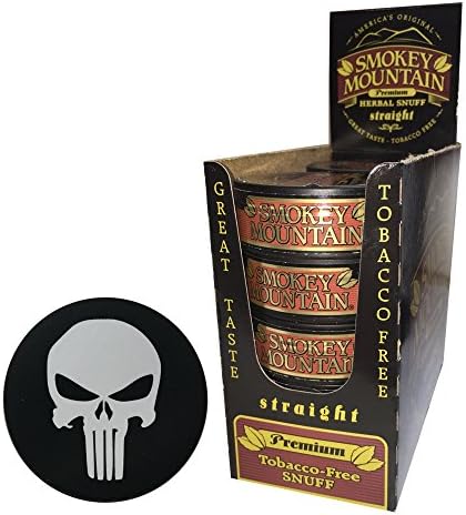 Smokey Mountain Herbal Chew or Snuff - 10 Cans - Includes DC Skin Can Cover (Straight) (Punisher Skin)