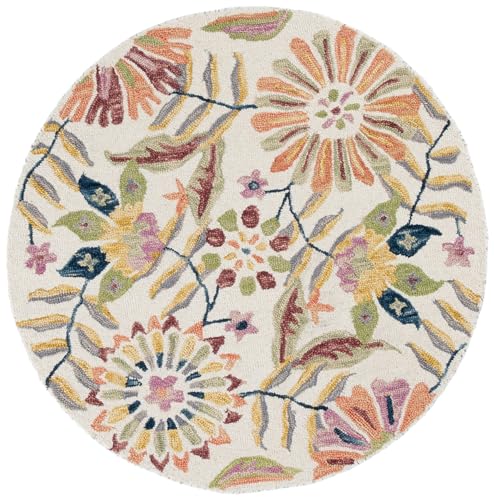 SAFAVIEH Jardin Collection Area Rug - 3' Round, Ivory & Green, Handmade Wool, F…