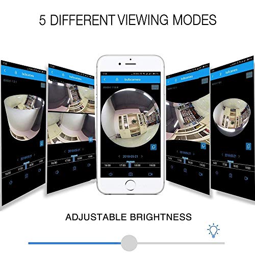 JUKEY Light Bulb Camera 1536P Camera PIR Body Sensing Motion Detection Night Vision 360 VR Panoramic Security Camera V2.0 Smart LED Flood Light, APP for Android iOS