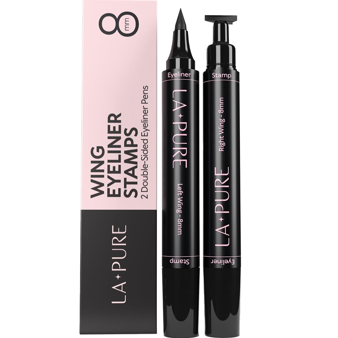 LA PURE Waterproof Winged Eyeliner Stamp - 8mm Long Lasting Liquid Liner Pen, 2 Wingliner Black Make Up Pens, Vamp Style Wing, Smudgeproof & Sweatproof, Perfect Cat Eye Look, Eyeshadow, No Dipping