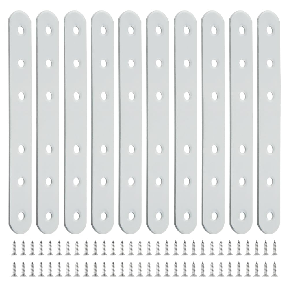 TOVOT 10PCS Flat Brackets with Screws Mending Plates 6 Holes Flat Braces for Wood Furniture (135×18MM)