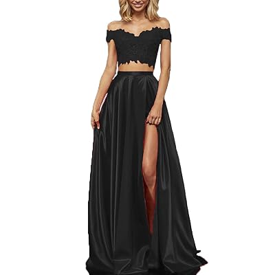 slim fit dress slacks Two piece Off Shoulder High Low Prom Dresses With Pockets For Teens ,P –  AlineBridal main image 1