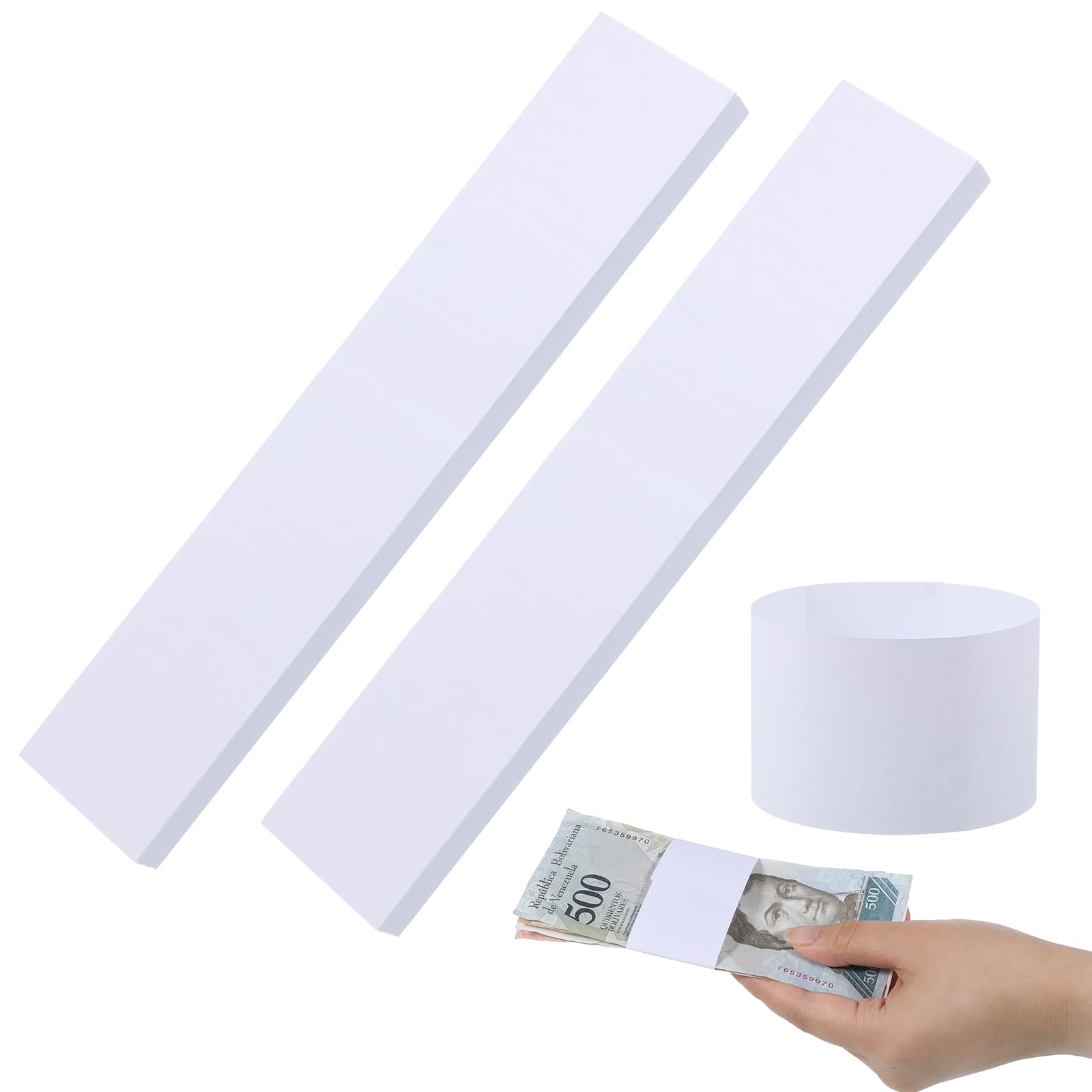 Photo 1 of 100 Pack Money Bands, White Self Adhesive Currency Straps, Money Straps for Bills Wrappers, Blank