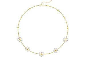 OGD Gold Pearl Necklaces Set for Women 14K Gold Plated Dainty Layered Pearl Cute Daisy Pearl Choker Gold Necklace Gifts for Women Gold Trendy Jewelry Gifts