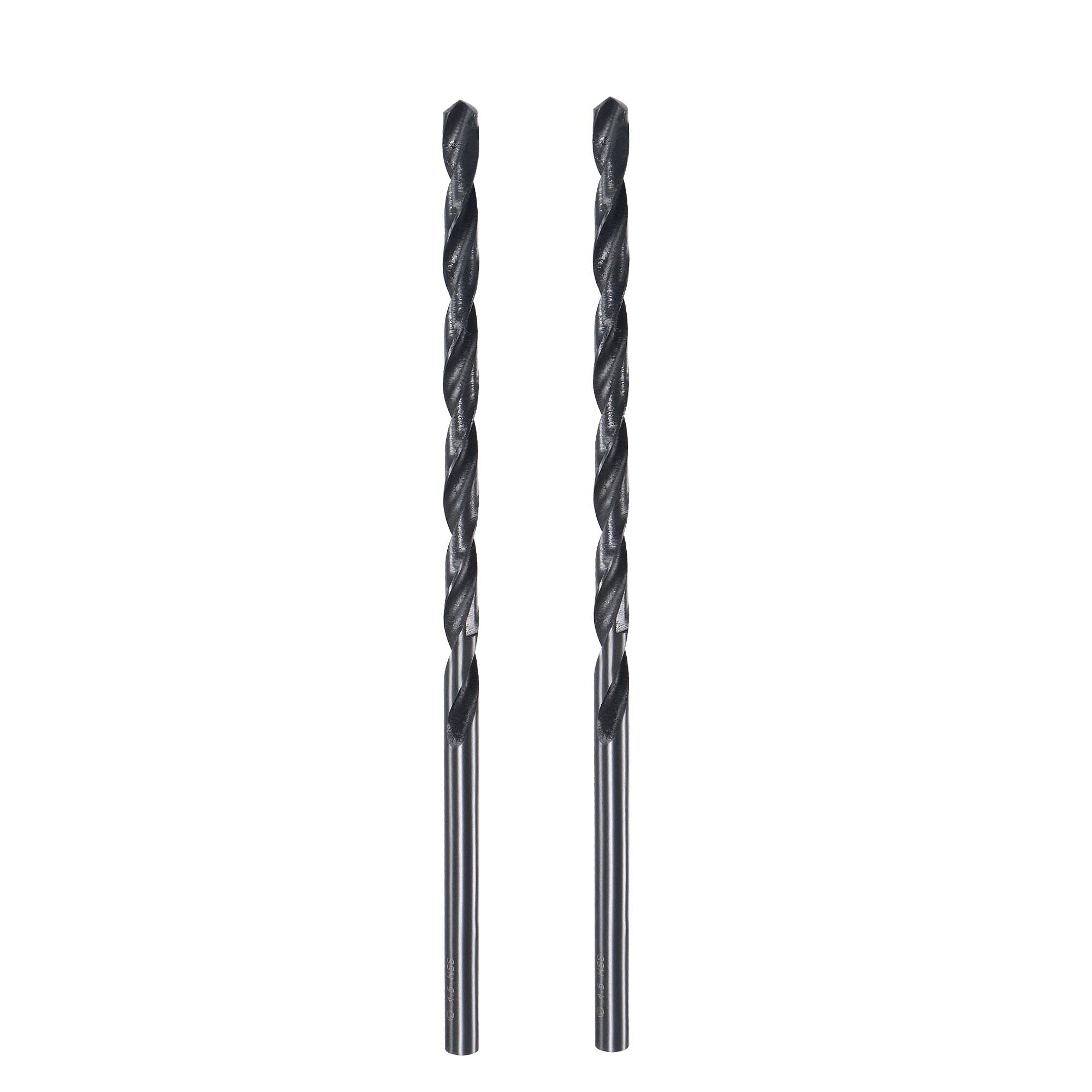sourcing map High Speed Steel Lengthen Straight Shank Twist Drill Bit Fully Ground Black Oxide 4.5mm Drill Diameter 126mm Total Length 70mm Drill Bit Length 2 Pcs