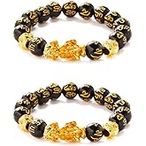 Choistily 2PCS FengShui Bracelets for Women Wealth And Luck Bracelet Black Obsidian Pixiu Wealth Bracelet FengShui Beaded Strand Bracelets for Women Men