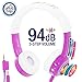 ONANOFF BuddyPhones Inflight, Volume-Limiting Kids Headphones, 3 Volume Settings, Detachable BuddyCable, Microphone, Airline Adapter, Perfect for Airplanes, Trains and Cars, Purple