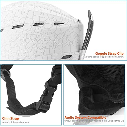 Ledivo Ski Helmet,Snowboard Helmet Adjustable Venting, Goggles and Audio Compatible, Removable