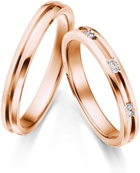 KnSam Ringe Herren Set Ringe Paar Rosegold Runder Eingelegter Diamant 0.04Ct Für Partner Ring ...