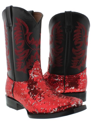 red sequin cowboy boots