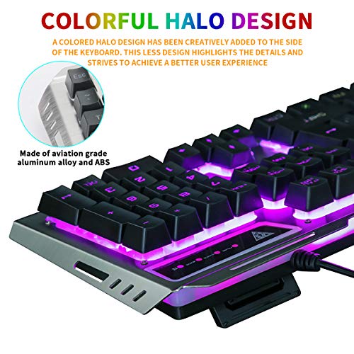 INTSUN Gaming Keyboard Mouse Combo, Waterproof USB Wired Floating Keyboard and Mouse Set, Programmable 6 Button Gaming Mouse, 7-Breathing LED Light Mechanical Feel Keyboard Kit for Windows Mac Game - Thumbnail 2