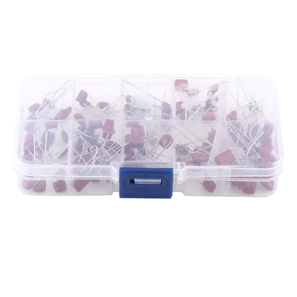 Hilitand 100 Pcs Capacitors 10 Valued CBB Polypropylene Film Assortment Kit 10nF ~ 470nF Polypropylene Capacitor with Box