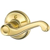SCHLAGE Flair Non-Turning Dummy Door Handle, Right Handed, Bright Brass | Non-turning dummy lever door handle with no latch or lock, Decorative pull, One sided, Easy to install, Certified durability