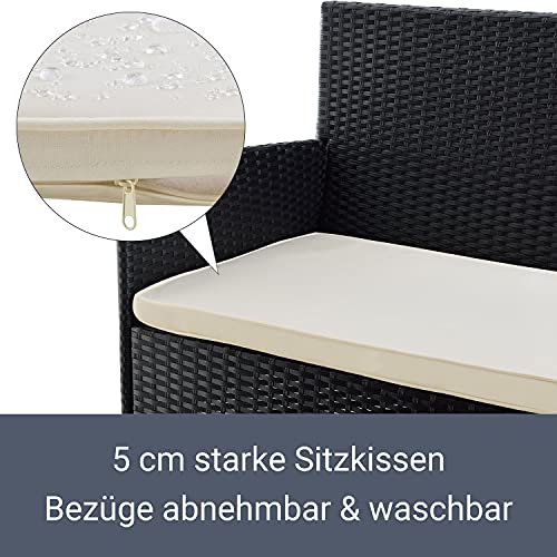 Juskys Polyrattan Sitzgruppe Fort Myers 4 Personen mit 2er Sofa, 2 Stühle, Tisch & Sitzkissen wetterfest schwarz/Creme Balkonmöbel Gartenmöbel Set – Bild 8