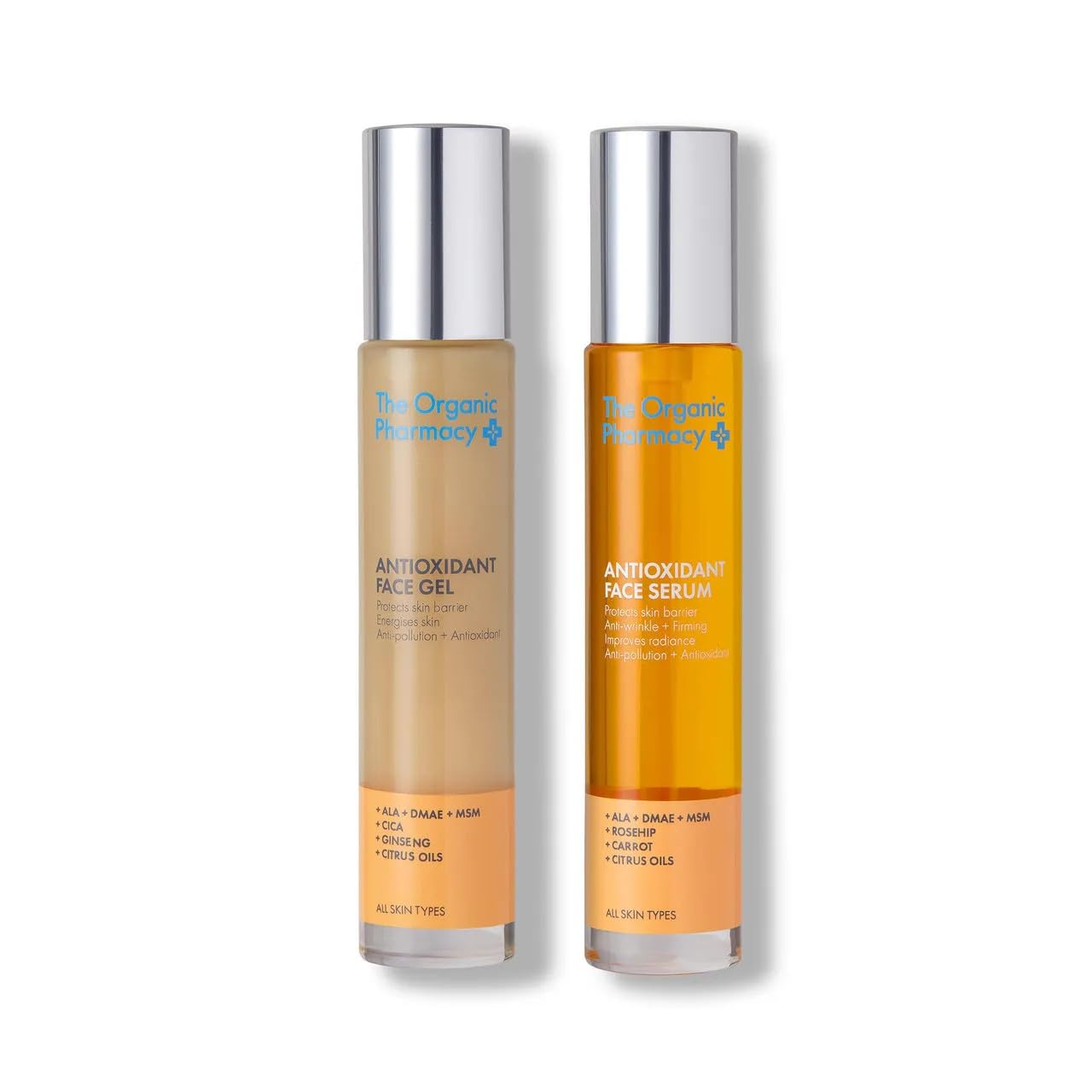 The Organic Pharmacy Antioxidant Face Duo, 35ml x 2* - Gel and Serum Duo - "Face Lift in a Bottle" - Anti-ageing action - Antioxidants and Vitamin Rich Oils - Up to 99.8% Organic