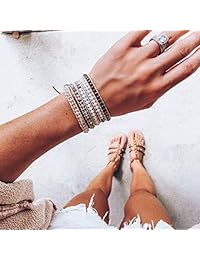 KELITCH - Pulsera de piel de Lvory hecha a mano con 5 cuentas de cristal gris