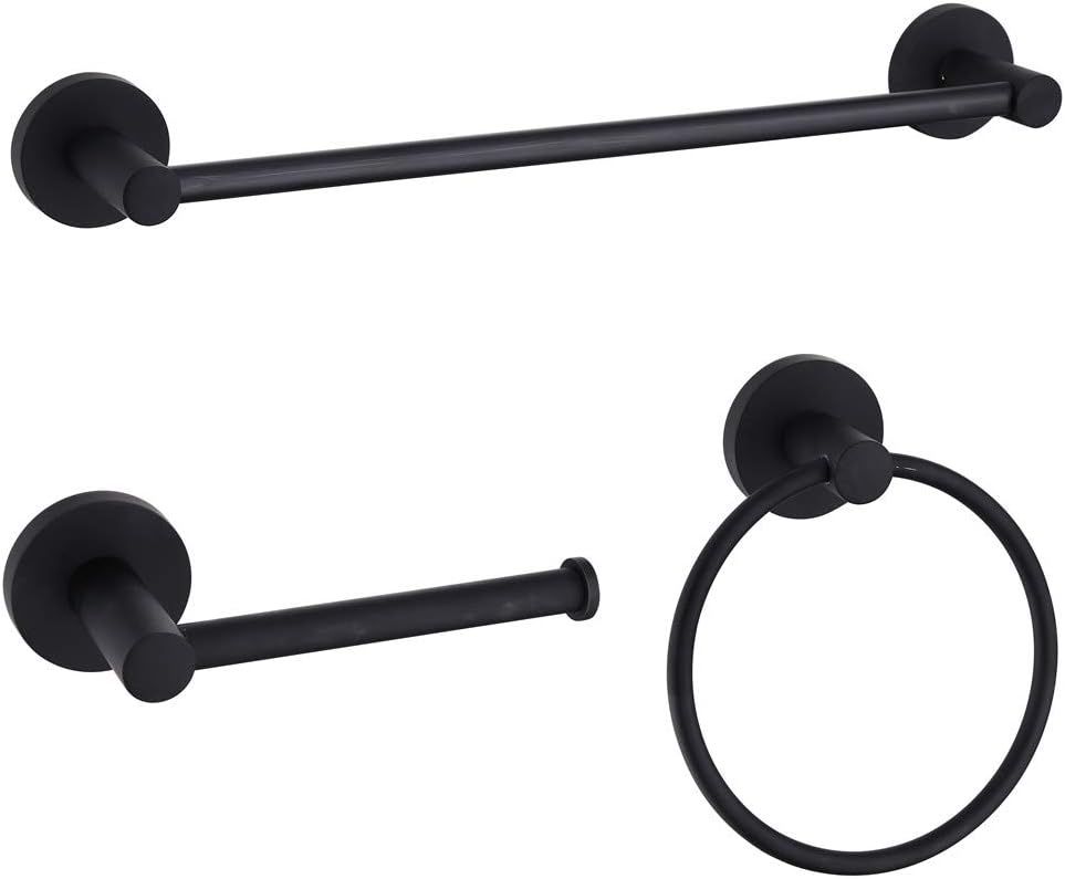 Cavoli 3-Piece Matte Black Bathroom Hardware Accessory Set Wall Mounted,24'' Towel Bar Adjustable Toilet Paper Holder,Towel Ring,Stylish Lavatory Shower Set,Black: Home & Kitchen