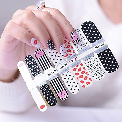FAB Nails XO Love & Kisses DIY Nail Polish Stickers (Red and Black) - Set of 16