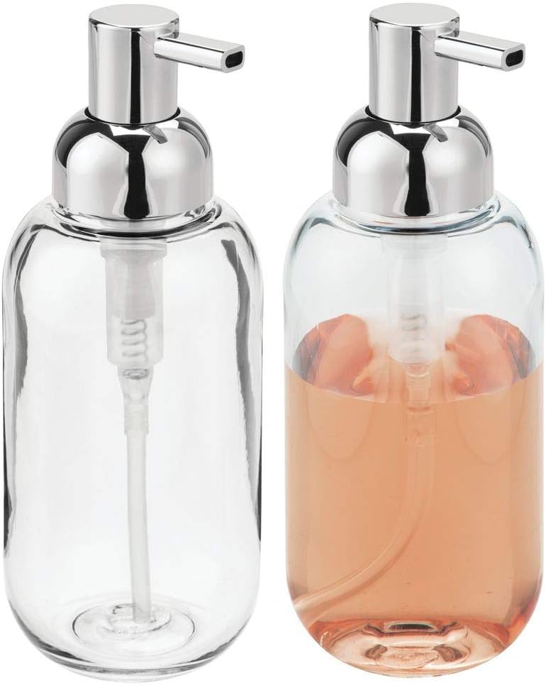 mDesign Set of 2 Refillable Soap Dispenser RoundShaped Liquid Hand