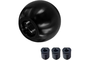 BDZMC Car Round Ball Gear Shift Knob, Aluminum Alloy Gear Shift Stick Head for Most Manual Vehicles with 3 Adapters M8, M10, M12 (Black)