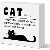 Funny Cat Desk Decor Sign, Cat Lover Decor for Bedroom Cat Room Home Office Kitty Themed Tabletop Decoration Wooden Sign Gifts for Women Men Cat Lover Owner Dad Mom, The Furry Little Sociopath