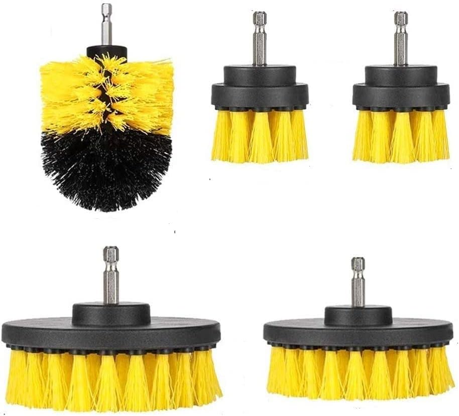 Playcrate Drill Brush Set 5 Pack Yellow Nylon Bristles for Drills