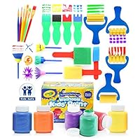 Glokers Early Learning Kids Paint Set, 28 Piece Mini Flower Sponge Paint Brushes. Assorted Painting Drawing Tools in a Clear Durable Storage Pouch. Including 6 Crayola Washable Kids Paint