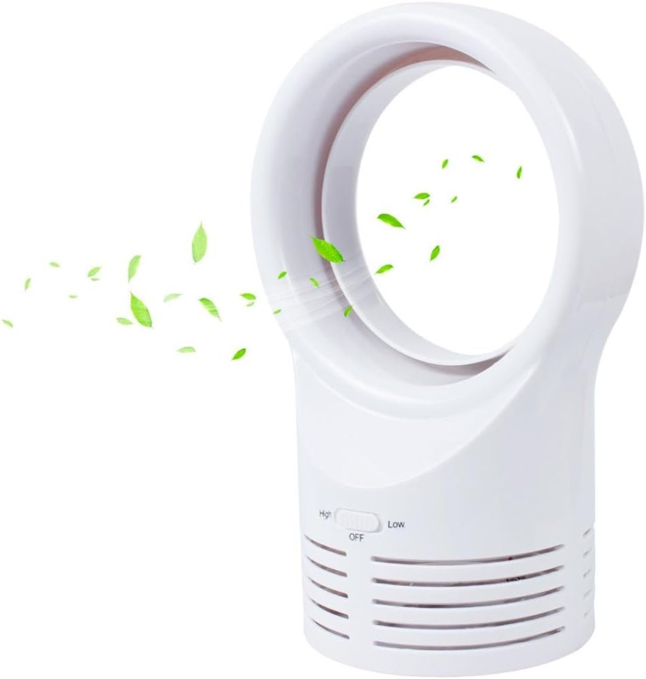 Spritumn Mini Desktop Bladeless Portable Fan Air Flow Cooling Cool Fan Low Low Noise (White)