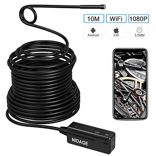 Wireless Endoscope Compatible iPhone Android, NIDAGE WiFi 5.5mm 1080P