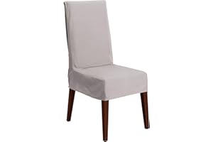 SureFit Duck Cotton Solid Dining Chair Slipcover (Gray Color) - Short Length Relaxed Fit High Back Chair Cover / Perfect for Adding Accents to Your Dining Room