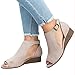 Womens Low Heel Wedge sandals Open Peep Toe Side Cut Out Ankle Buckle Cushioned Strap Summer Suede Shoes
