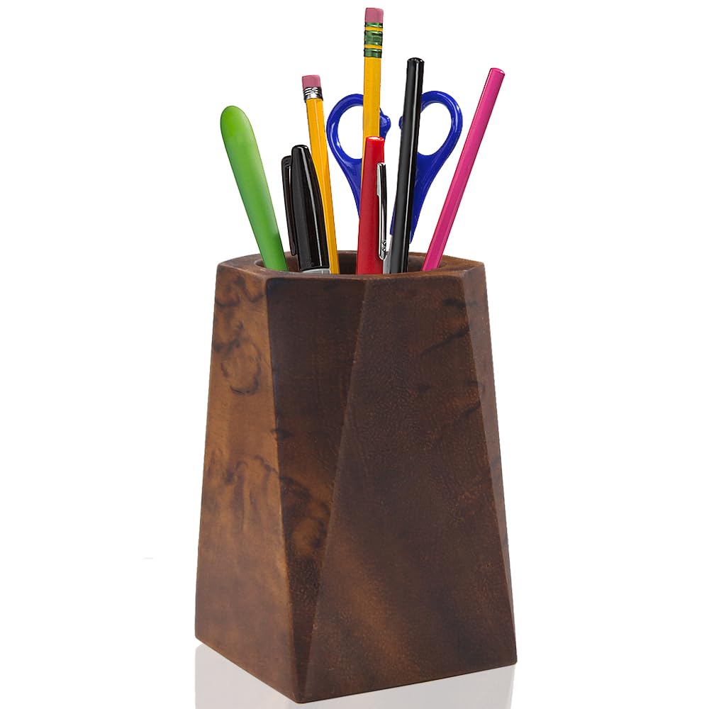 Boerni Walnut Wood Pen Holder,Simple Polygon Wooden Pencil Holder Cup Pen Container Holder Pen Pot Organizer Makeup Brush Holder for Kid Student Desk Office Library School Stationery Gift (Octagon)