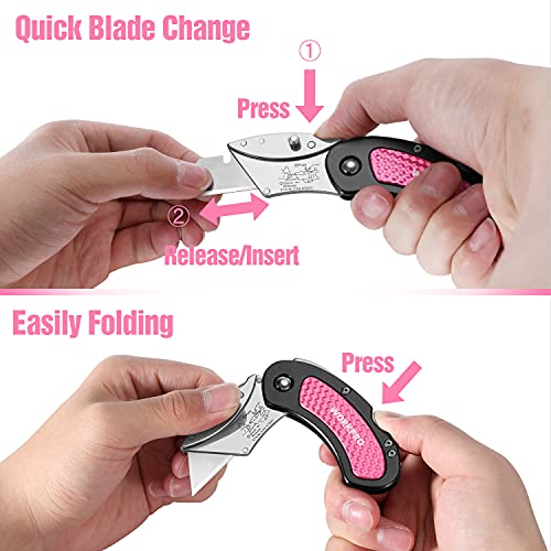 WORKPRO Pink Utility Knife & Multi Tool Set, Folding Box Cutter, Quick Change Blade, 8 in 1 Multi Function Scissor- Portable Pocket Tools for Outdoors, Camping, Fishing, Hiking