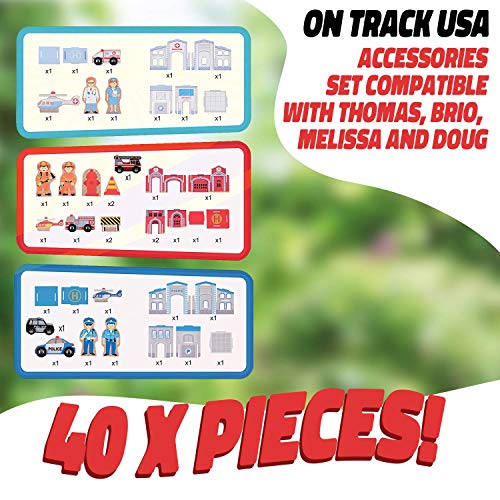 On Track USA 3 in 1 Emergency Police, Fire and Hospital Rescue Train Expansion Set, 40 Piece Accessories Set Compatible with Thomas, Brio, Melissa and Doug (Tracks Not Included) - Thumbnail 6
