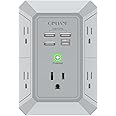 USB Wall Charger, Surge Protector, QINLIANF 5 Outlet Extender with 4 USB Charging Ports (4.8A Total) 3-Sided 1680J Power Strip Multi Plug Outlets Wall Adapter Spaced for Home Travel Office(3U1C),Grey