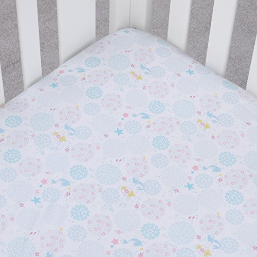 Disney Ariel Sea Princess Crib Sheet, White/Blue/Pink/Gold Pricepulse